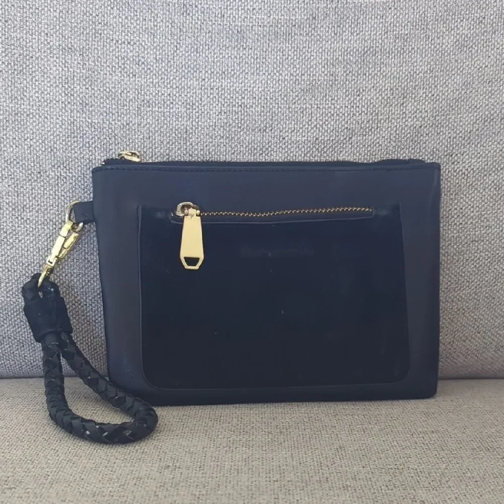 BCBGMaxAzria Black and Gold Wristlet Clutch